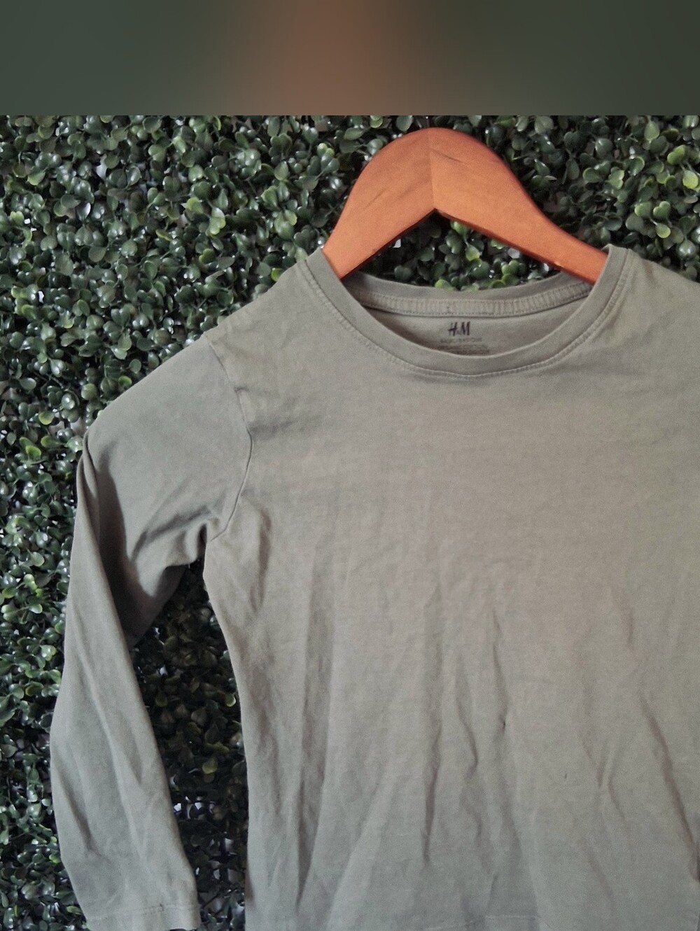 H&M Olive Green Crew Neck Long Sleeve Shirt Size 6-8 Organic Cotton